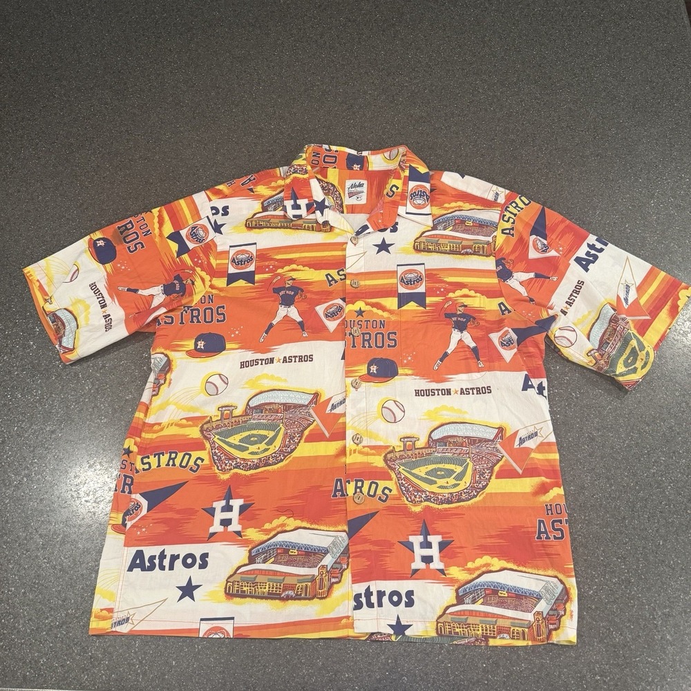 Houston Astros x Reyn Spooner Hawaiian Shirt Mens L Baseball Buttons Aloha